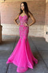 Oakleigh | Pink Beaded Spaghetti Strap Trumpet Long Gown