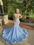 18 birthday outfit evening dress custom made black girl mermaid blue prom gowns Y887