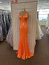 Orange Sequins Mermaid V-neck Long Prom Dress,Elegant Evening Dress,Orange Formal Gown Y1714