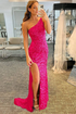Sequin Prom Dresses Sheath/Mermaid One Shoulder Floor Length With Slit ZXS738