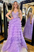 Rosaline | Lavender Appliques V-Neck Ruffle Tiered Long Prom Dress