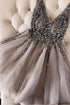 Sequins Beaded V-neck Tulle Short Prom Dresses Gray Homecoming Dresses PD336