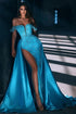 Sexy Blue Off-the-shoulder Sleeveless Mermaid Elastic Woven Satin Prom Dresses with Beading