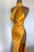 Sexy Long Mermaid High Neck Sleeveless Prom Dress With Slit