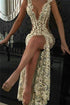 Sexy Long Mermaid V-neck Lace Prom Dress With Slit