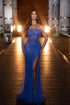 Sexy Royal Blue Off-the-shoulder Sequined Split Front Mermaid Prom Dress