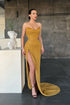 Sexy Yellow Sleeveless Mermaid Prom Dress With Side Slit