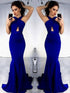 Sheath Halter Sleeveless With Ruched Satin Prom Dresses