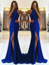 Sheath Halter Sleeveless With Ruffles Jersey Prom Dresses