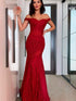 Sheath/Column Off-the-Shoulder Sleeveless Lace Ruffles Prom Dresses