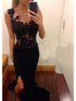 Sheath/Column Scoop Sleeveless Applique Chiffon Prom Dresses