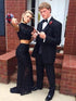 Sheath/Column Sleeveless High Neck Lace Two Piece Prom Dresses