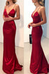 Sheath/Column Spaghetti Straps V-neck Silk like Satin Prom Dresses