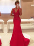Sheath/Column V-Neck Sleeveless Applique Stretch Crepe Prom Dresses
