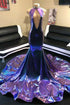Shimmers Purple High-neck V-neck Sleeveless Column Mermaid Wedding Dresses