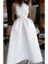 Short A-line Jewel Neck Satin Spaghetti Strap Formal Dresses with Pockets