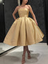 Short A-line Strapless Satin Prom Homecoming Dresses Tea Length Formal Gowns