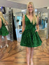 Short A-line V-neck Sequins Prom Homecoming Dresses with Pockets