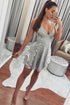 Silver Spaghetti Straps Backless V-neck Mini Short Homecoming Dress PD378