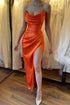 Simple Ankle Length Strapless Sexy Prom Dresses With Slit