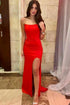 Simple Long Red Sexy Sleeveless Slit Mermaid Prom Dresses