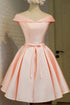 Simple Off the Shoulder Blush Homecoming Dresses Satin Graduation Dress PD288