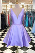 Simple Satin Short Prom Dress Lavender Homecoming Dress PD319