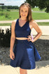 Simple Satin Two Piece Short Royal Blue Homecoming Dress PD309