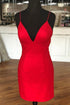Simple Sheath V Neck Straps Red Mini Party Dress Homecoming Dress PD398