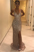 Sleek Glitter Long Mermaid V-neck Sequined Prom Dress with Slit