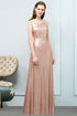 Sleeveless Floor Length A-line Scoop Sequined Prom Dresses