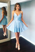 Spaghetti Strap V Neck Sky Blue Short Prom Dress Homecoming Dress PD320