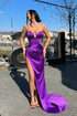 Stunning Sexy Satin V-neck Mermaid Evening Dress With Side Slit