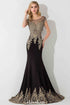 Stylish Cap Sleeve Gold Appliques Mermaid Evening Maxi Gown Sleveless Party Dress