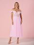 Sweetheart Neck Off the Shoulder Tea Length Tulle Prom Dress