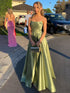 Tanzie | Strapless Sage Green Satin A-line Long Prom Dress