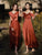 Off the Shoulder  Sweep Train Wine Red Bridesmaid Dress LBQB0063