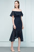 Tea Length Black Mermaid Off-shoulder Lace Prom Dresses