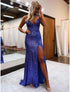 Mermaid Trumpet Prom Dresses Sparkle Shine Dress Formal Wedding Party Sweep Brush Train Sleeveless V Neck Sequined Backless with Glitter Sequin