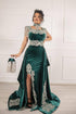 Unique Green Long Mermaid Velvet Prom Dresses with Slit