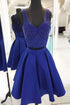 V Neck Beaded Royal Blue Two Piece Short Prom Dress Homecoming Dresses PD162
