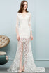 V-neck Floor Length Mermaid Lace Prom Dresses with Sleeves