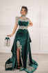 Velvet Dark Green Long Split Mermaid Prom Dresses