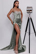 Charming Column Satin One Shoulder Sleeveless Green Prom Dress With Split Front