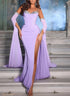 Mermaid Sweetheart Satin Long Front Slit Prom Dresses with Sleeves