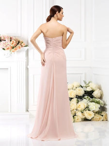 Pearl Pink A Line Pleats Sleeveless Strapless Chiffon Floor Length Bridesmaid Dresses