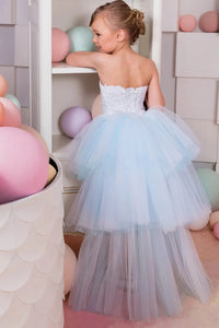  Sweetheart A Line Tulle Lace Up Flower Girl Dresses with Lace Asymmetrical 