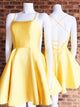 Yellow A Line Scoop Criss Cross Satin Homecoming Dresses