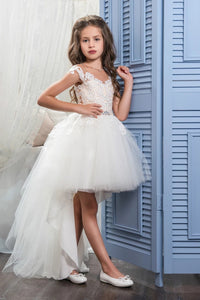 Cute Asymmetrical Scoop Tulle Applique Flower Girl Dresses