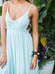 A Line Spaghetti Straps Backless Mint Green Chiffon Floor Length Prom Dresses with Lace